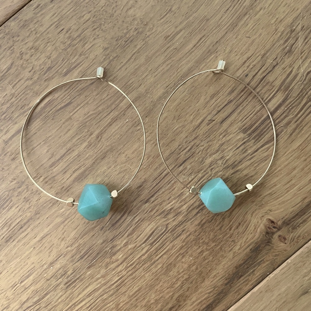 Geometric Stone Gold Hoop Earrings